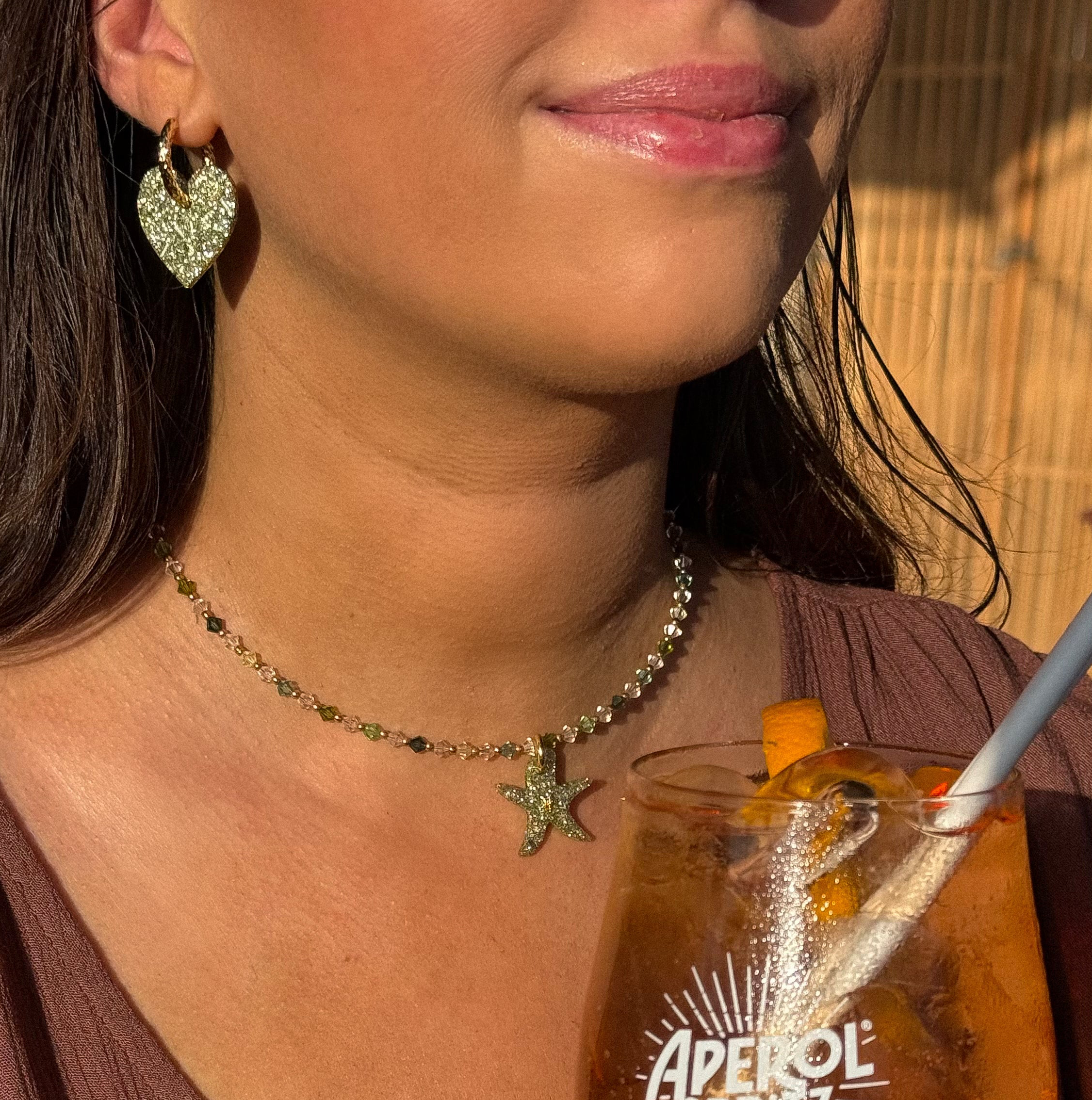 Collier cristaux - Olive